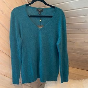 NWT 100% CASHMERE Teal V-Neck Sweater